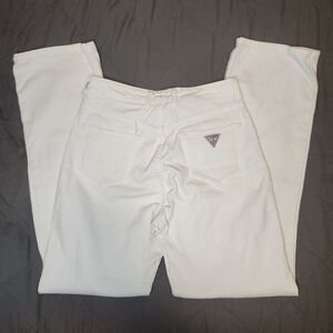 Guess Vintage 90s Y2K Size 29 Made In USA Pocket Logo White Straight Leg Jeans